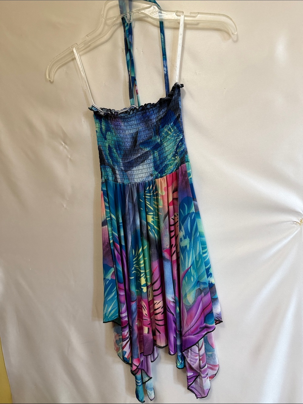 Tropical Watercolor Handkerchief Hem Sundress - Blue & Purple